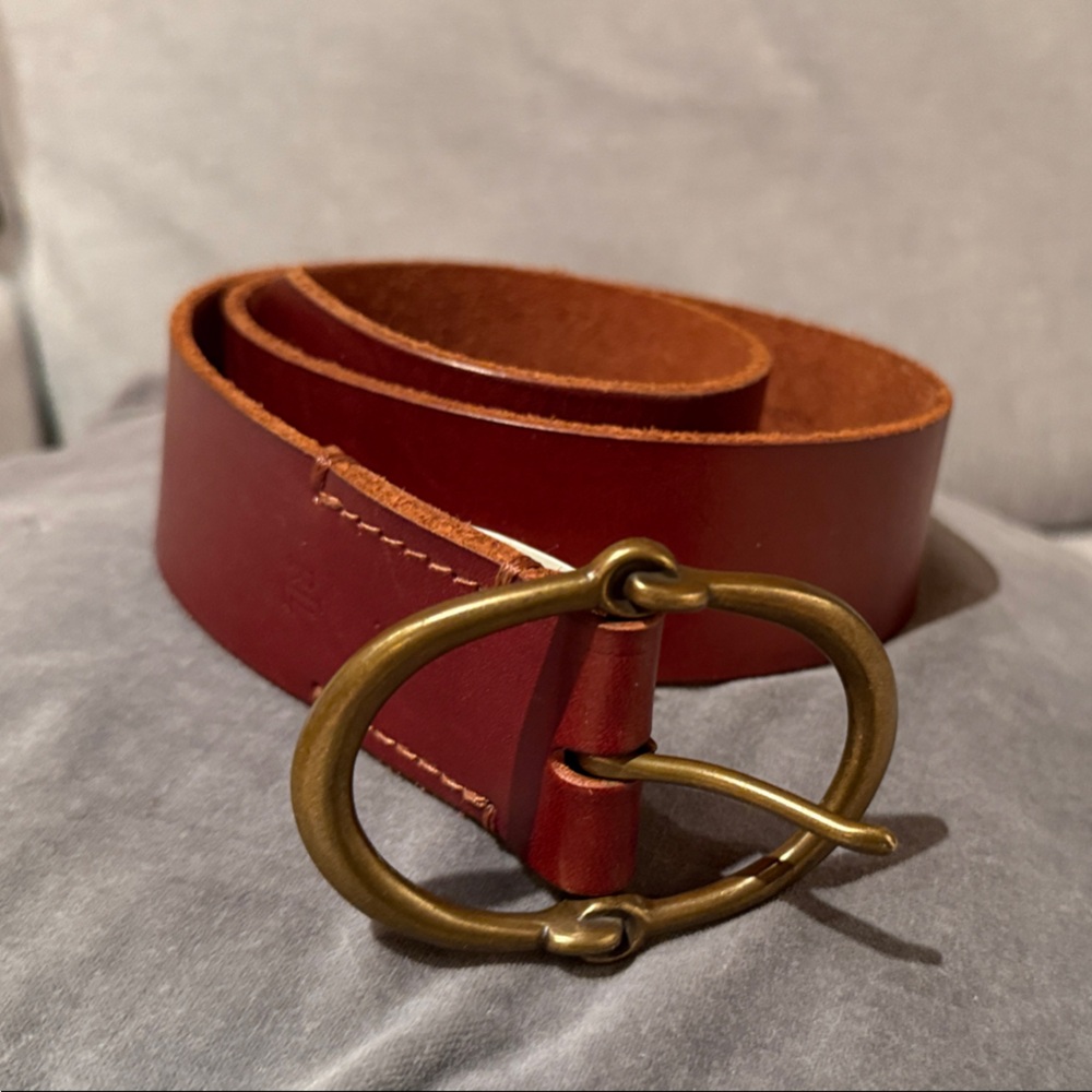 Lauren Ralph Lauren Brown Leather Belt with Brass Buckle